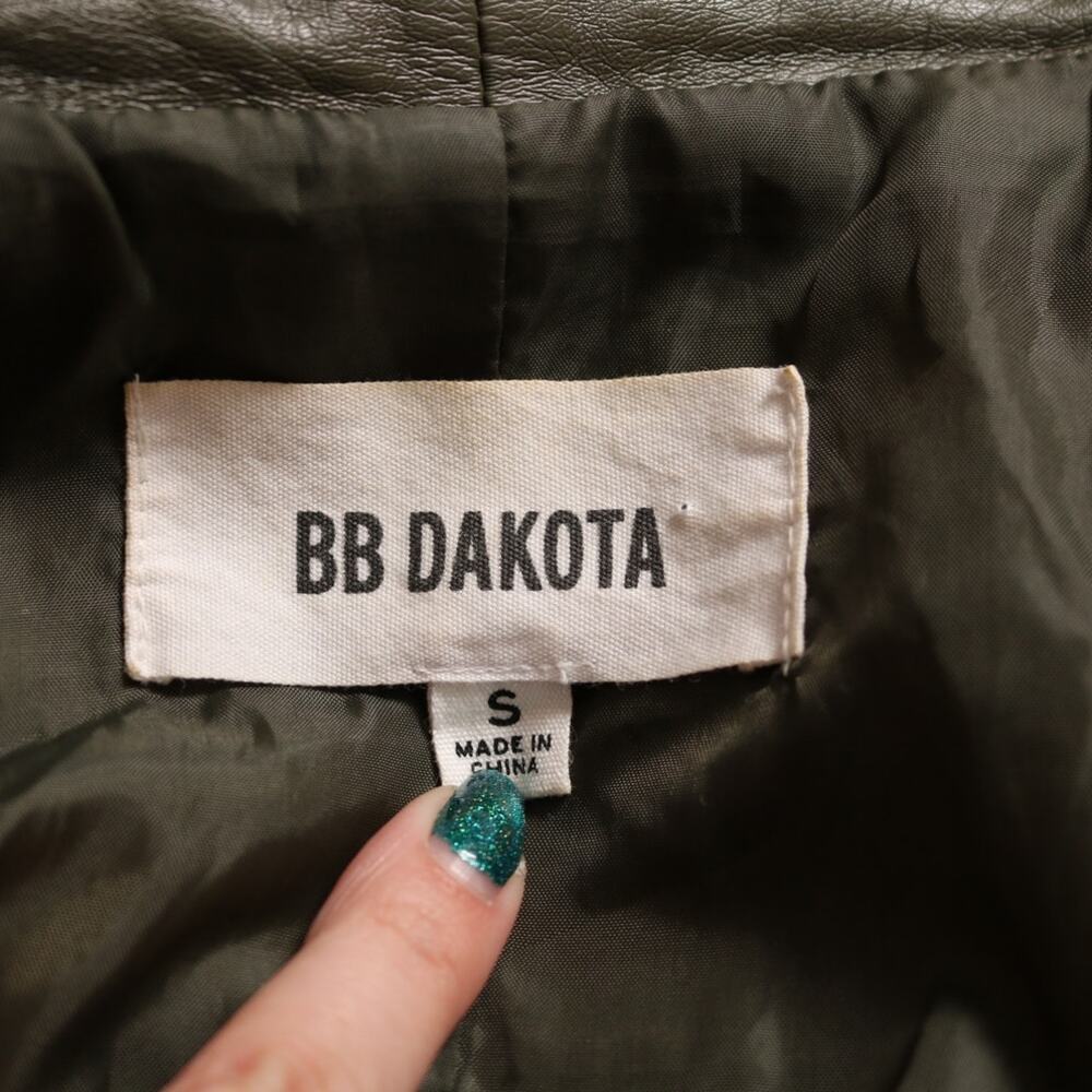 BB Dakota Olive Faux Leather Moto Jacket Asymmetrical Zip Drape Front Size S - Picture 6 of 9